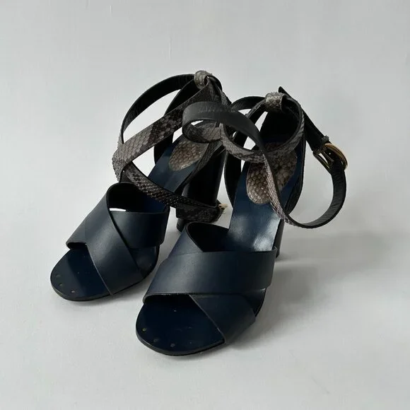 GUCCI BLUE CANDY STACKED PYTHON STACKED HEEL SANDALS SIZE 36 - Picture 6 of 7